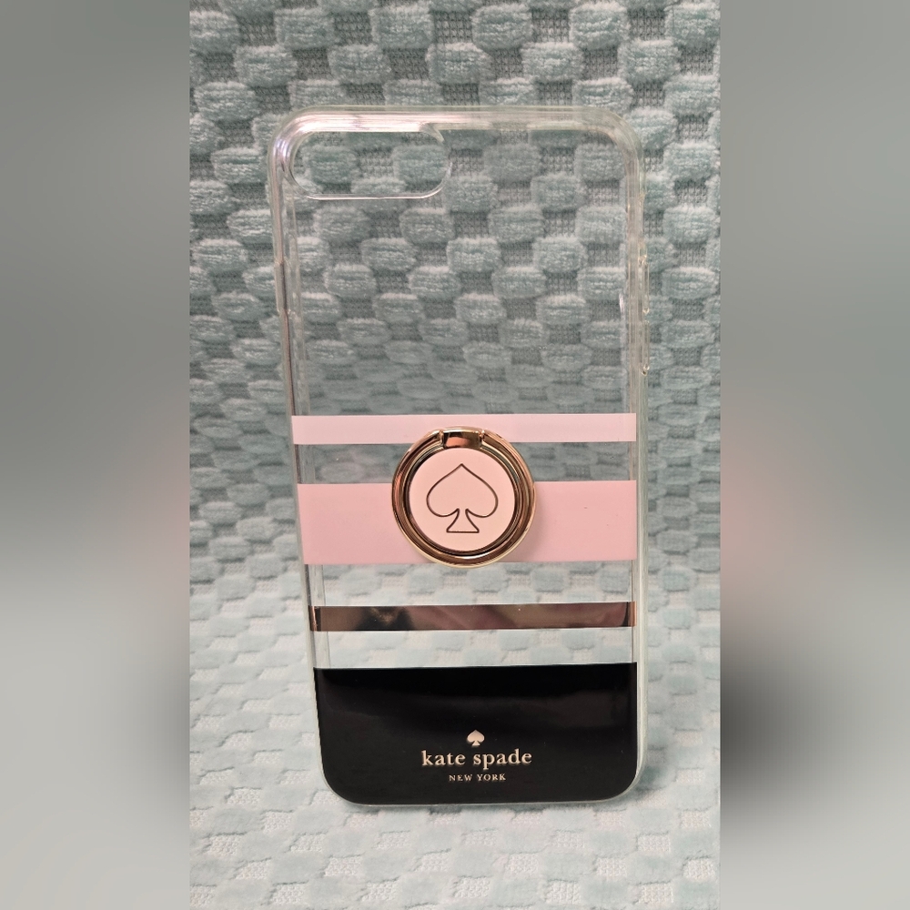 Kate Spade Clear Case with Pink and Black Stripes